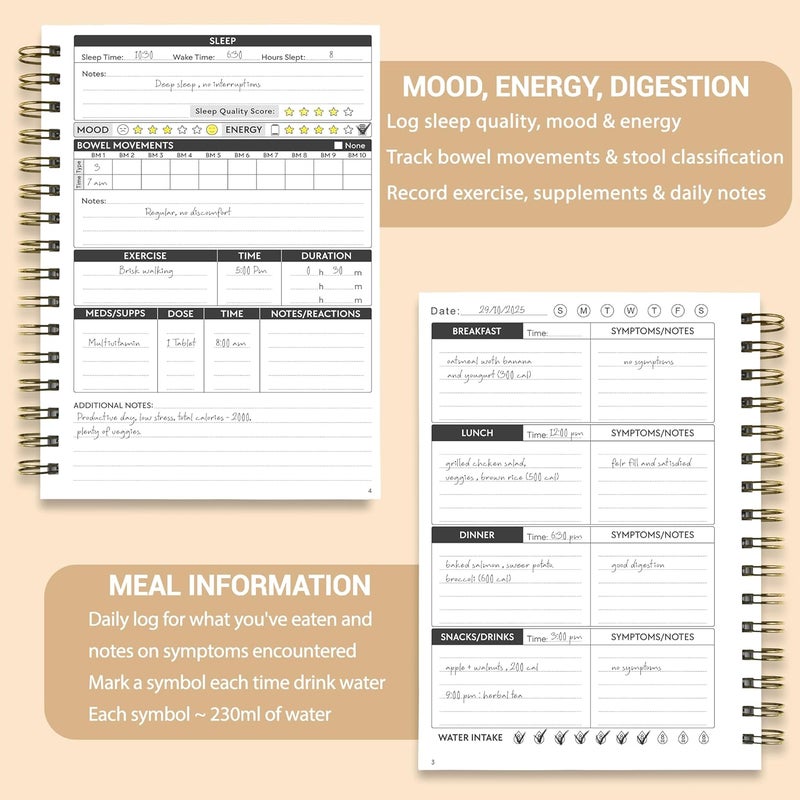 HAMIEW Food Diary and Symptom Log Book for Tracking Meals, Bowel Movements, Sleep, Reactions – Bristol Stool Chart, Notebook Journal for Low FODMAP, IBS, Allergies, Intolerance – Keto, Paleo, Whole30 - Image 4